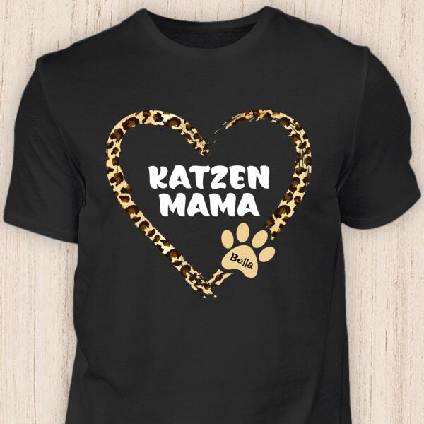 Katzen Mama Herz - Personalisierbares Katzen T-Shirt