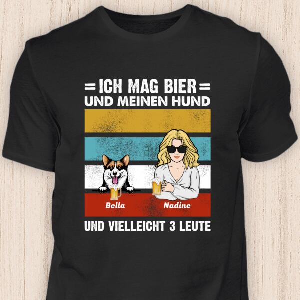 Ich mag Bier und meinen Hund (Frau) - Personalisierbares Hunde T-Shirt