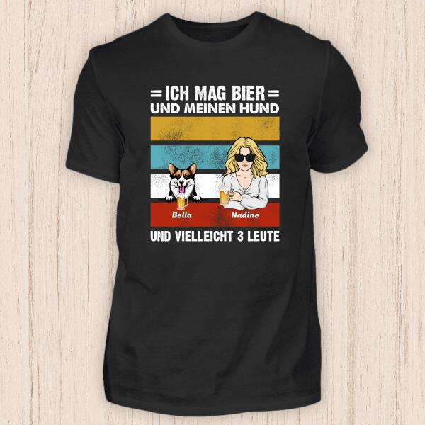Ich mag Bier und meinen Hund (Frau) - Personalisierbares Hunde T-Shirt
