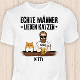 Echte Männer lieben Katzen - Personalisierbares Katzen T-Shirt