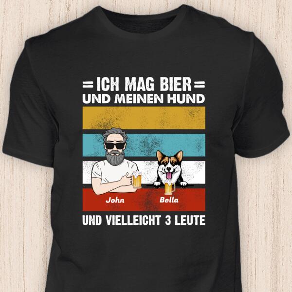 Ich mag Bier und meinen Hund (Mann) - Personalisierbares Hunde T-Shirt