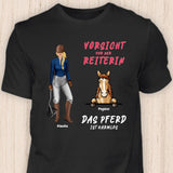 Vorsicht vor der Reiterin - Personalisierbarer Pferde T-Shirt