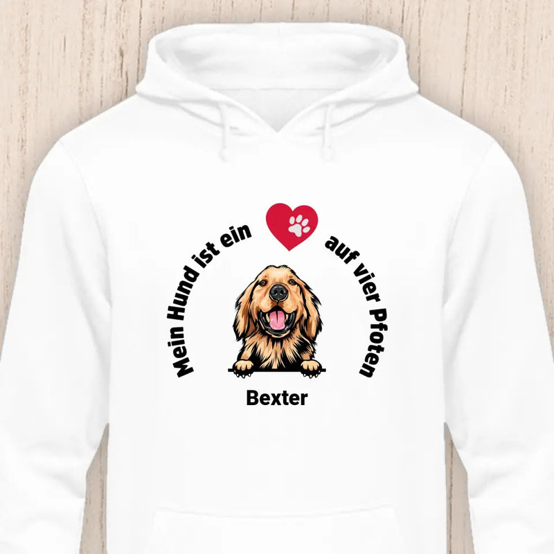 Mein Hund ist ein Herz auf vier Pfoten - Personalisierbarer Hunde Hoodie (Unisex)