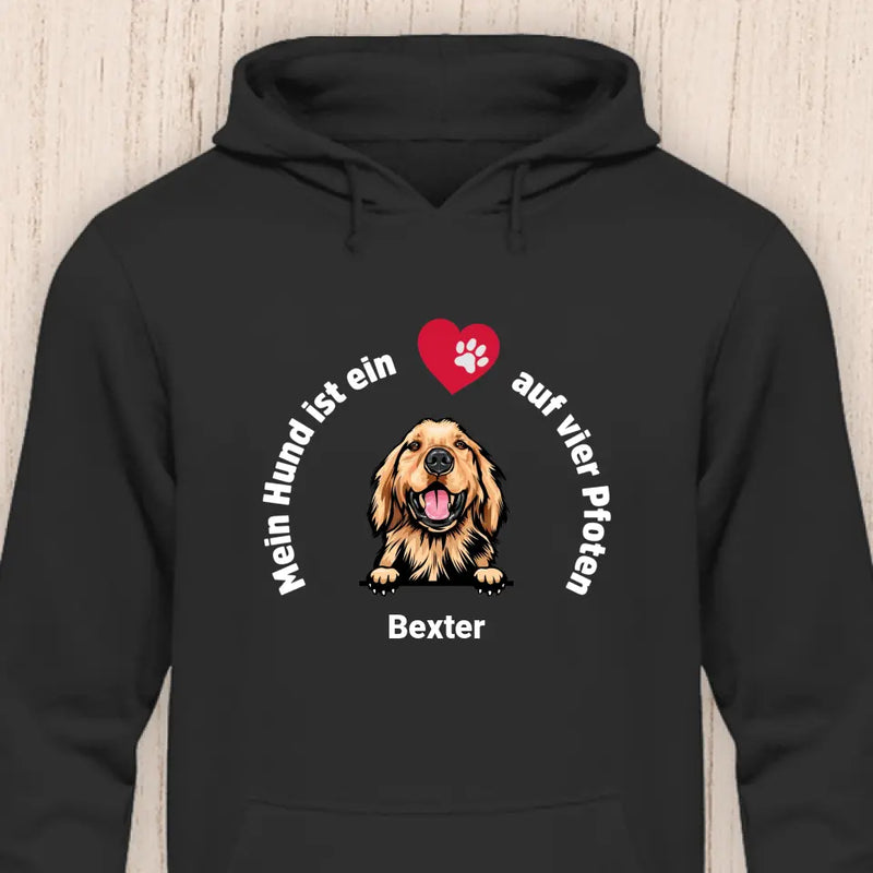 Mein Hund ist ein Herz auf vier Pfoten - Personalisierbarer Hunde Hoodie (Unisex)