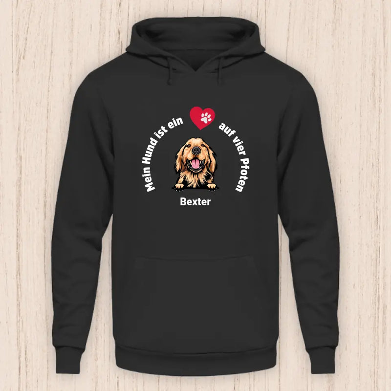 Mein Hund ist ein Herz auf vier Pfoten - Personalisierbarer Hunde Hoodie (Unisex)