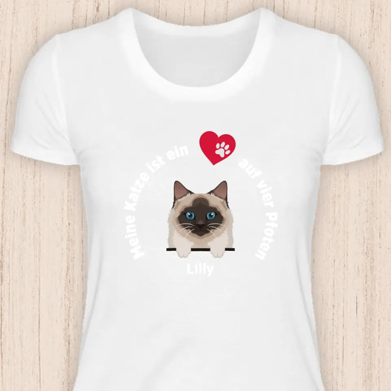 Meine Katze ist ein Herz auf vier Pfoten - Personalisierbares Katzen T-Shirt