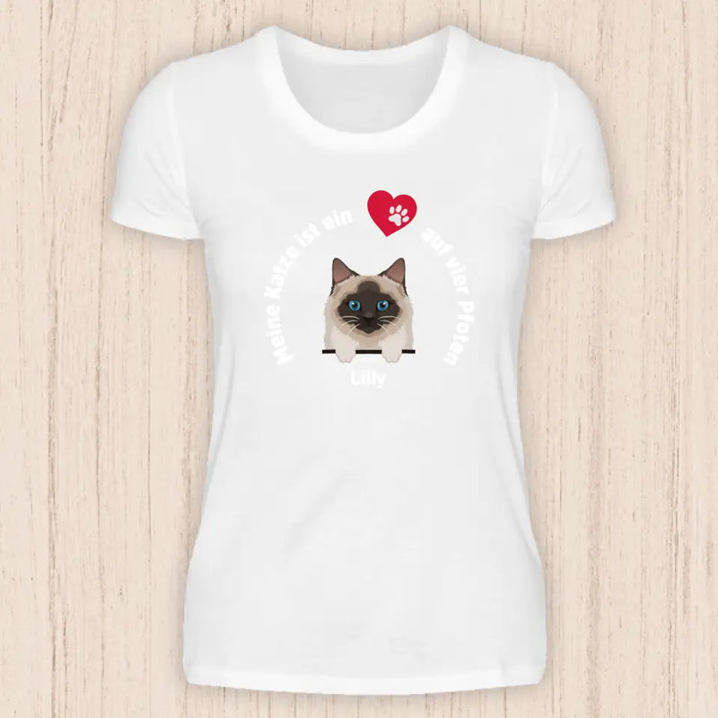 Meine Katze ist ein Herz auf vier Pfoten - Personalisierbares Katzen T-Shirt