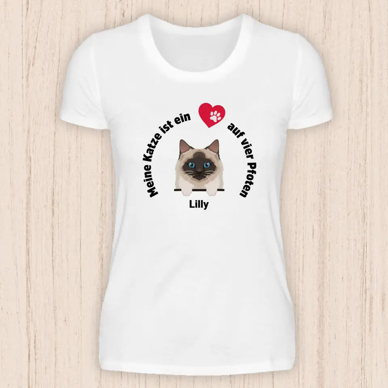 Meine Katze ist ein Herz auf vier Pfoten - Personalisierbares Katzen T-Shirt