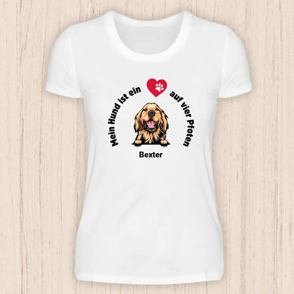 Mein Hund ist ein Herz auf vier Pfoten - Personalisierbares Hunde T-Shirt