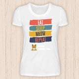 Eat, sleep, meow, repeat - Personalisierbares Katzen T-Shirt