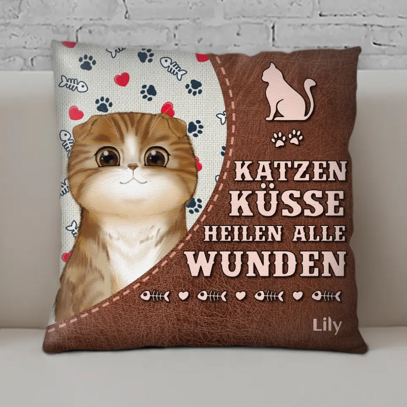 Katzenküsse heilen alle Wunden - Personalisierbares Katzen Kissen