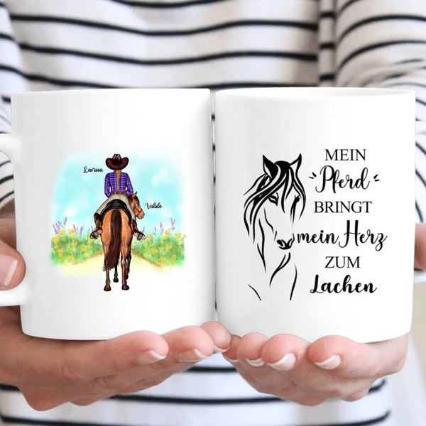 Reiterin auf Pferd - Personalisierbare Pferde Tasse